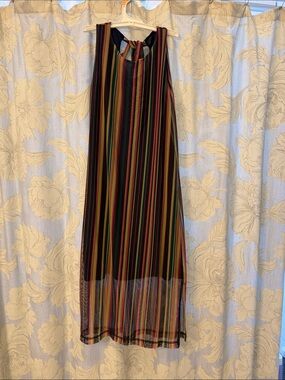Nally & Millie Striped midi dress mesh with tie detail